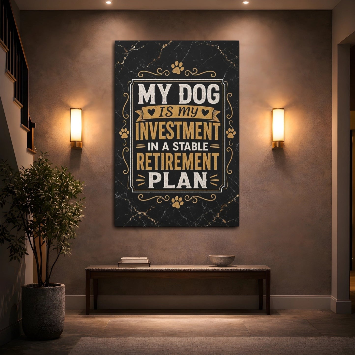 Funny Dog Quote Black And Gold Canvas Wall Art Print – Living Room Decor, Large - YesArtYes