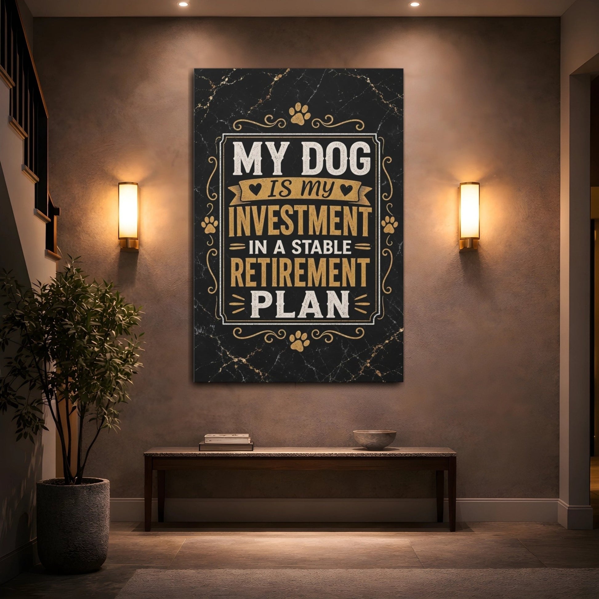 Funny Dog Quote Black And Gold Canvas Wall Art Print – Living Room Decor, Large - YesArtYes