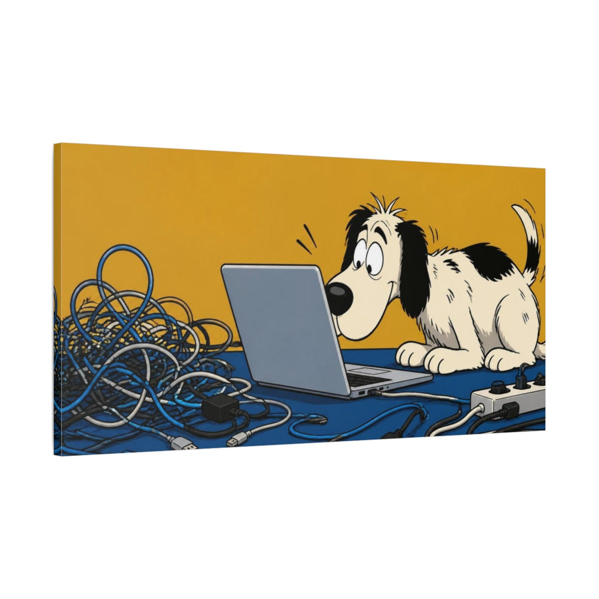 Main Mockup. Funny Dog With Laptop shown as canvas print