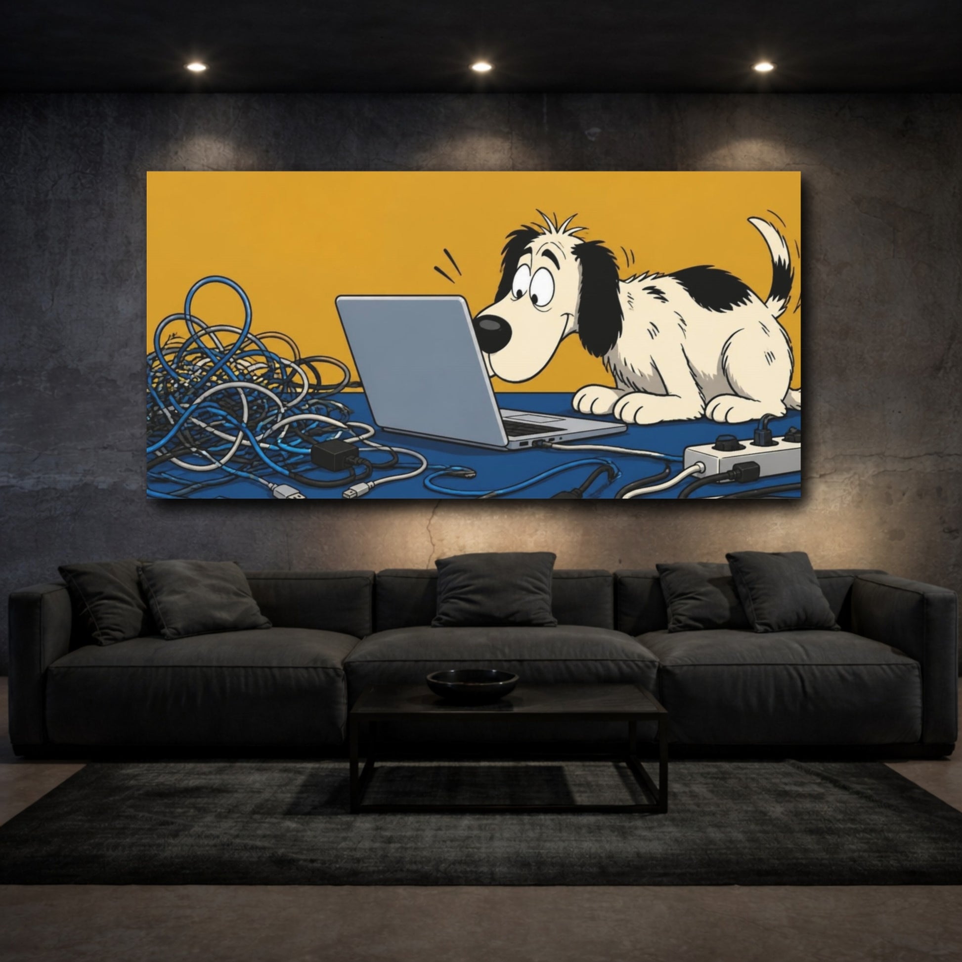 Mockup 3. Funny Dog With Laptop shown as canvas print