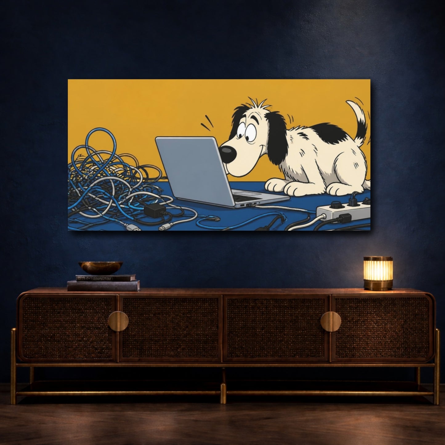 Mockup 4. Funny Dog With Laptop shown as canvas print