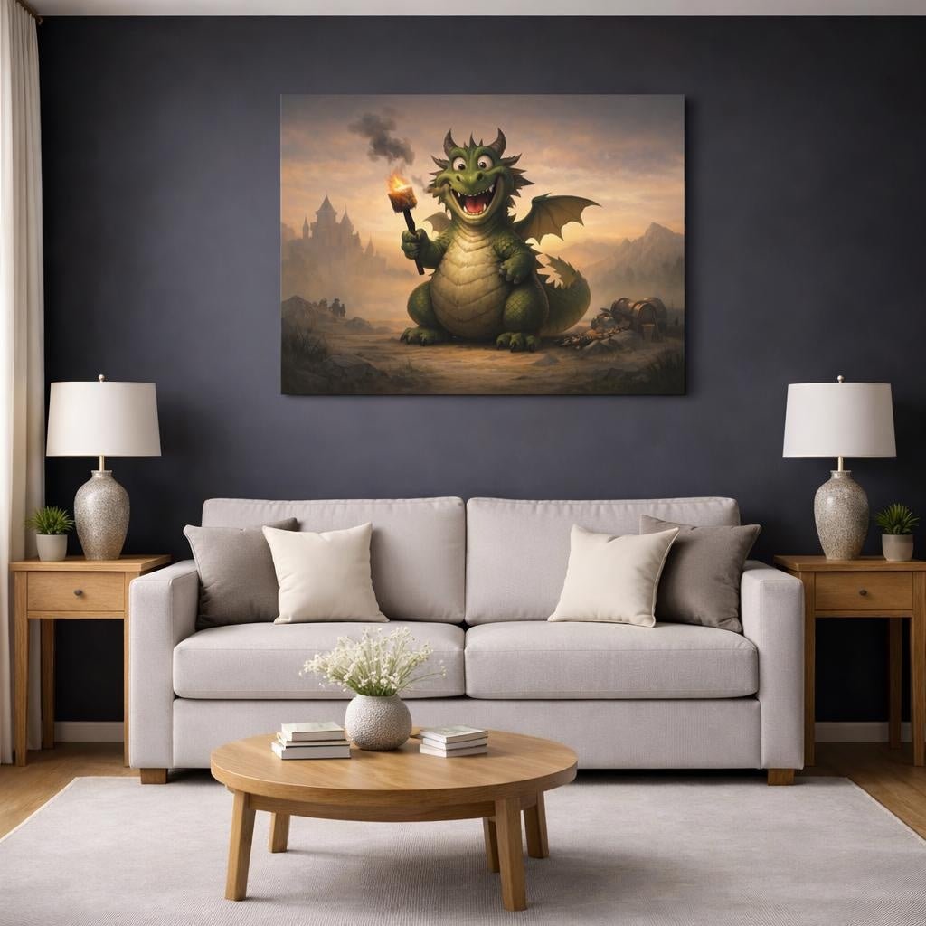 Funny Dragon Cute Fairytale - Canvas Wall Art Print - YesArtYes