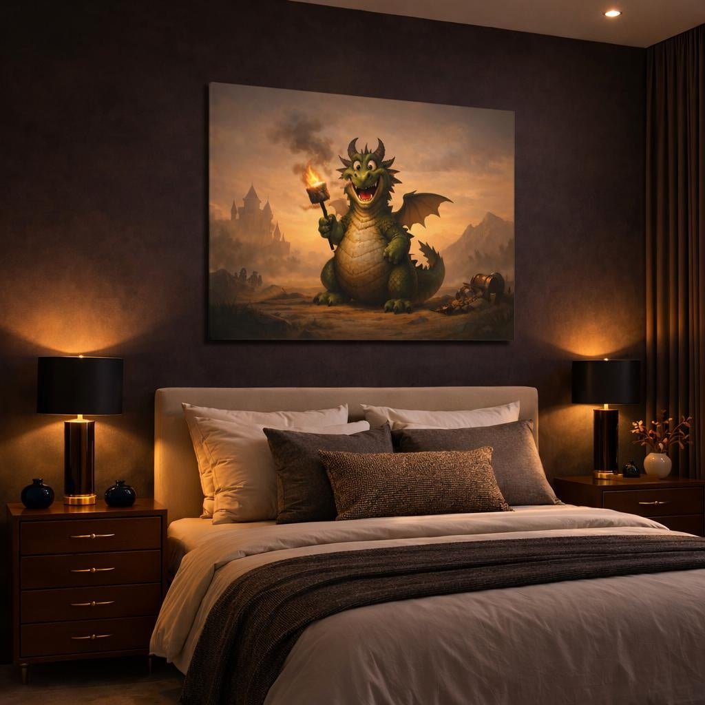 Funny Dragon Cute Fairytale - Canvas Wall Art Print - YesArtYes
