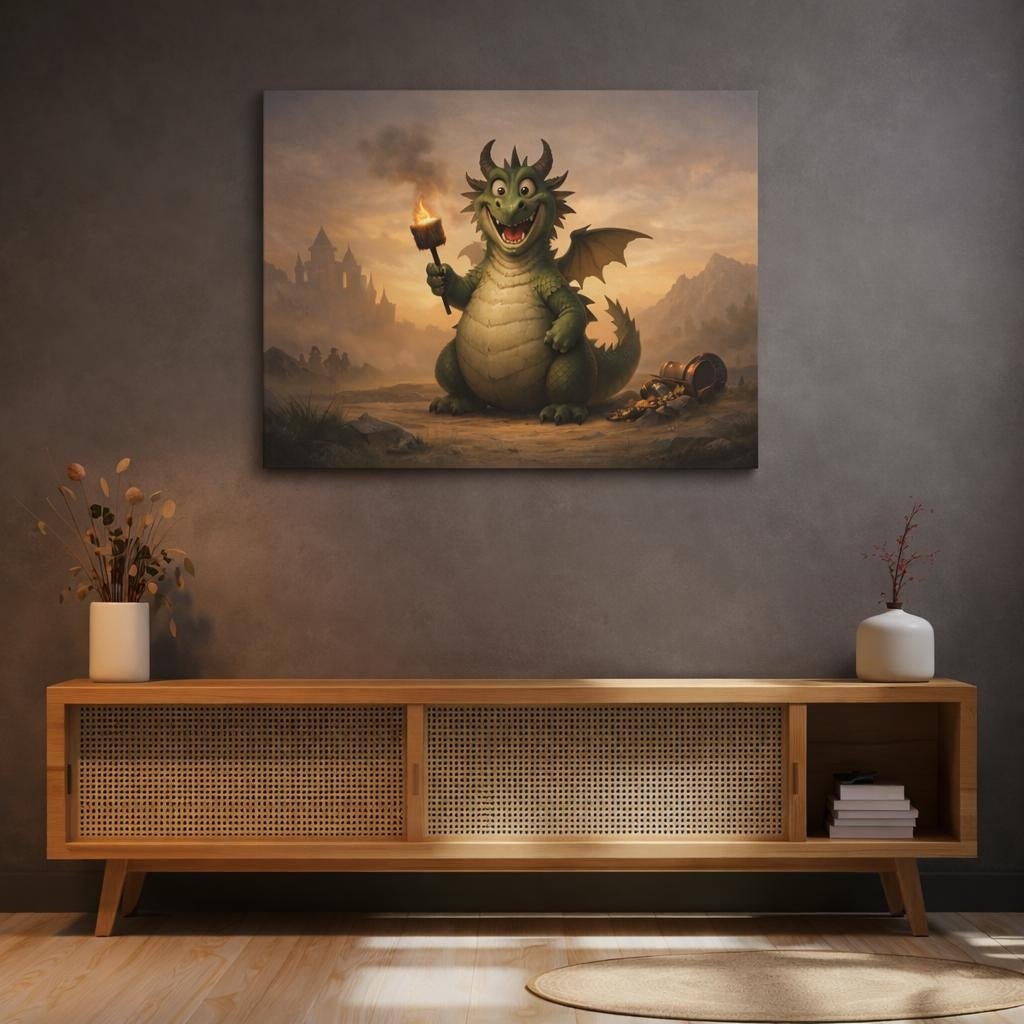 Funny Dragon Cute Fairytale - Canvas Wall Art Print - YesArtYes