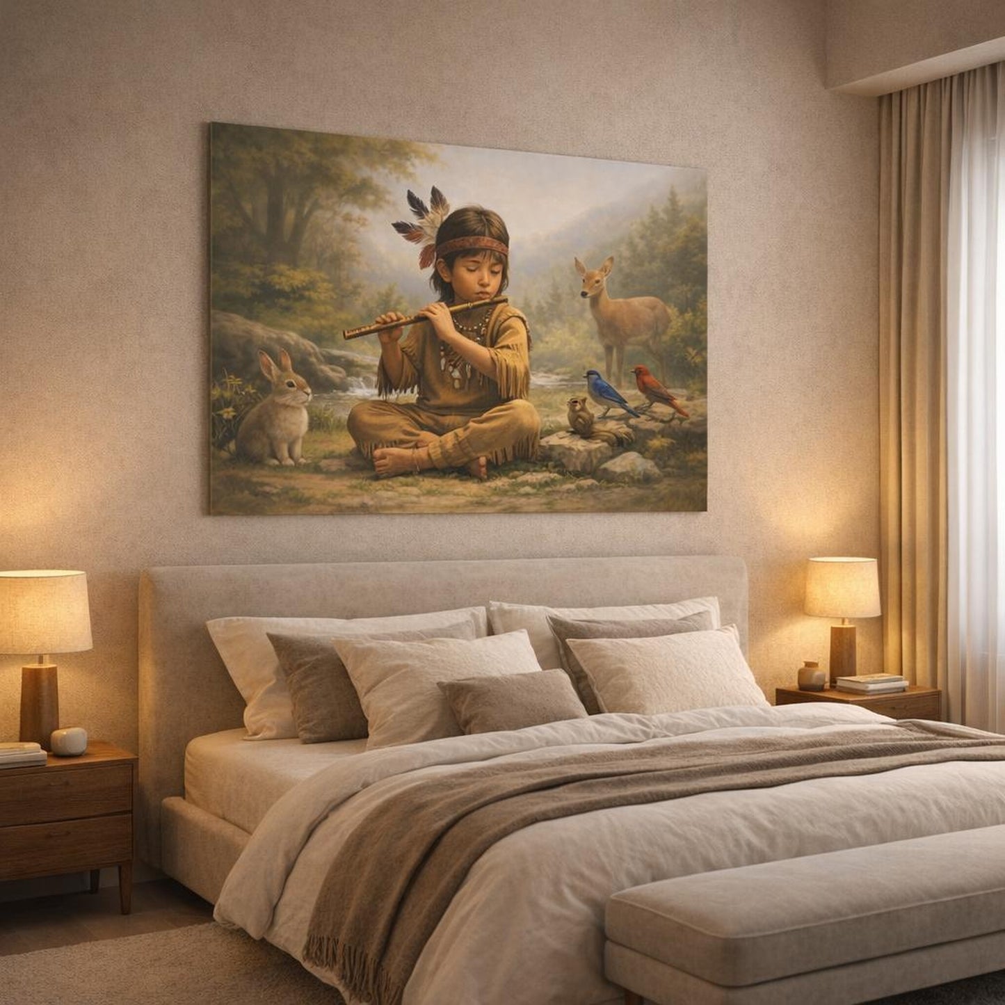 Funny Flute shown as canvas wall art in a luxury bedroom