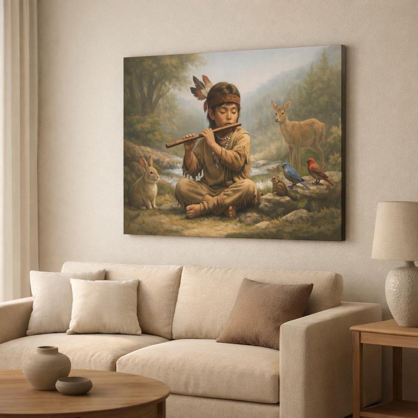 Funny Flute shown as canvas wall art in a modern living room