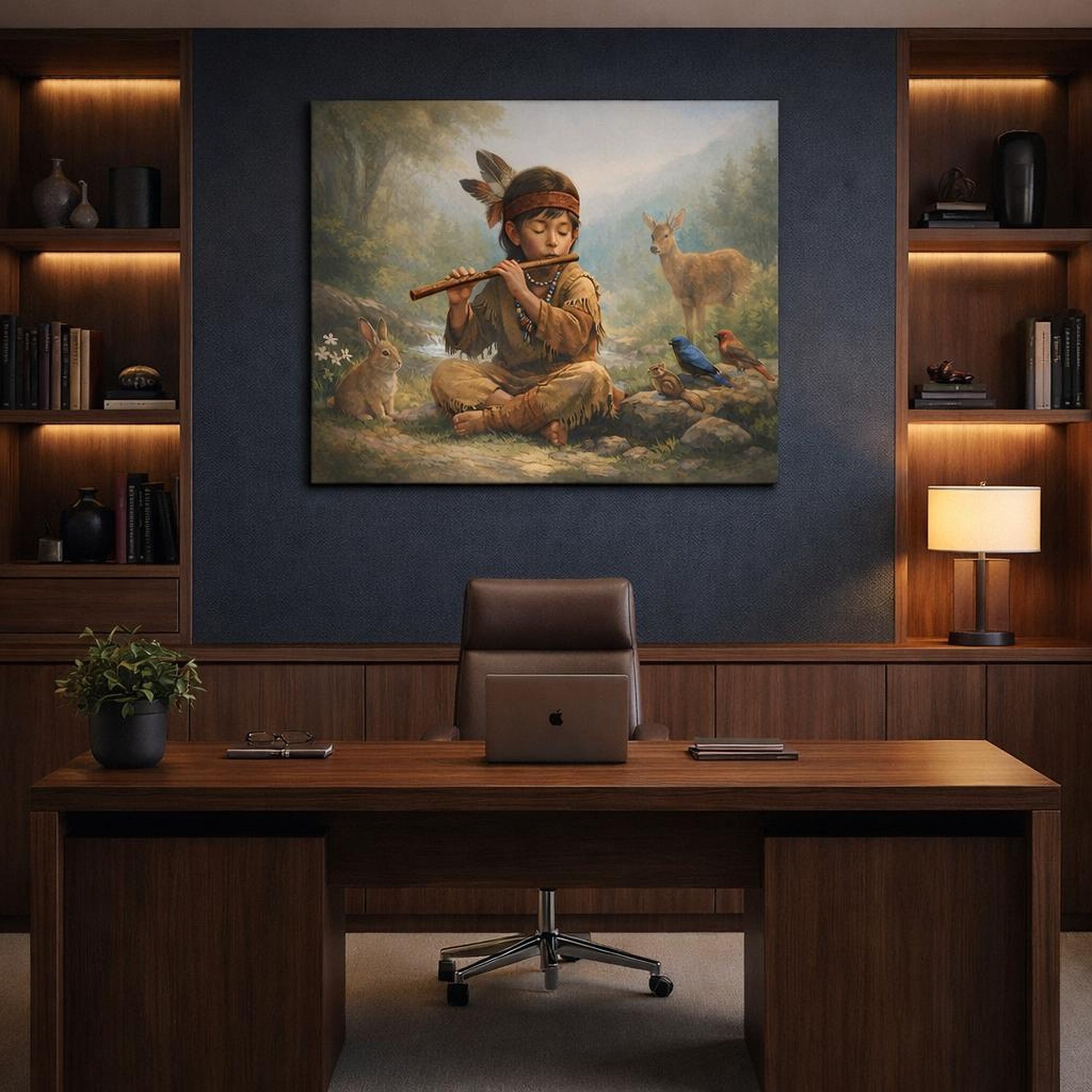 Funny Flute shown as canvas wall art in a refined dining room