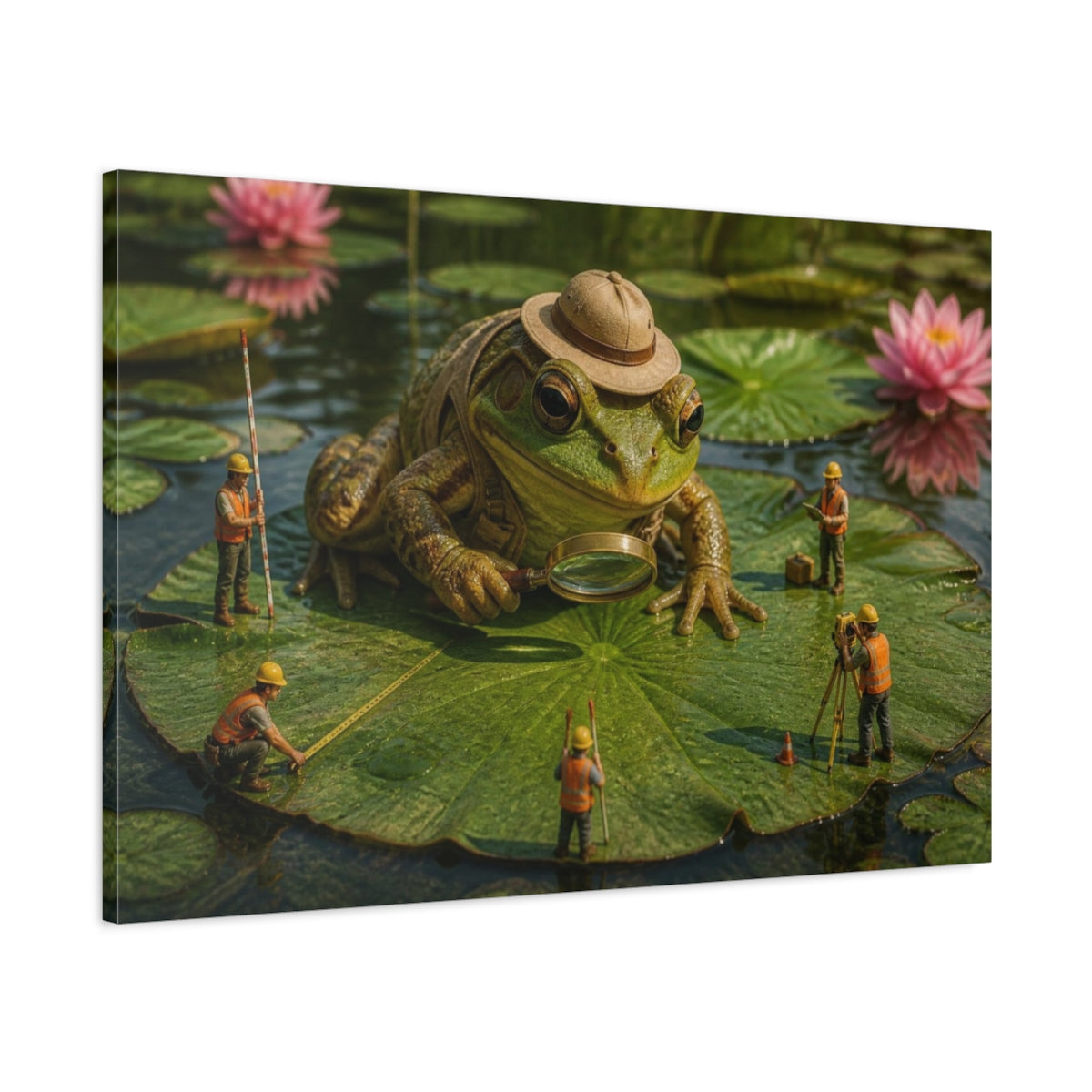 Main Mockup. Funny Frog Survey Team shown as canvas print