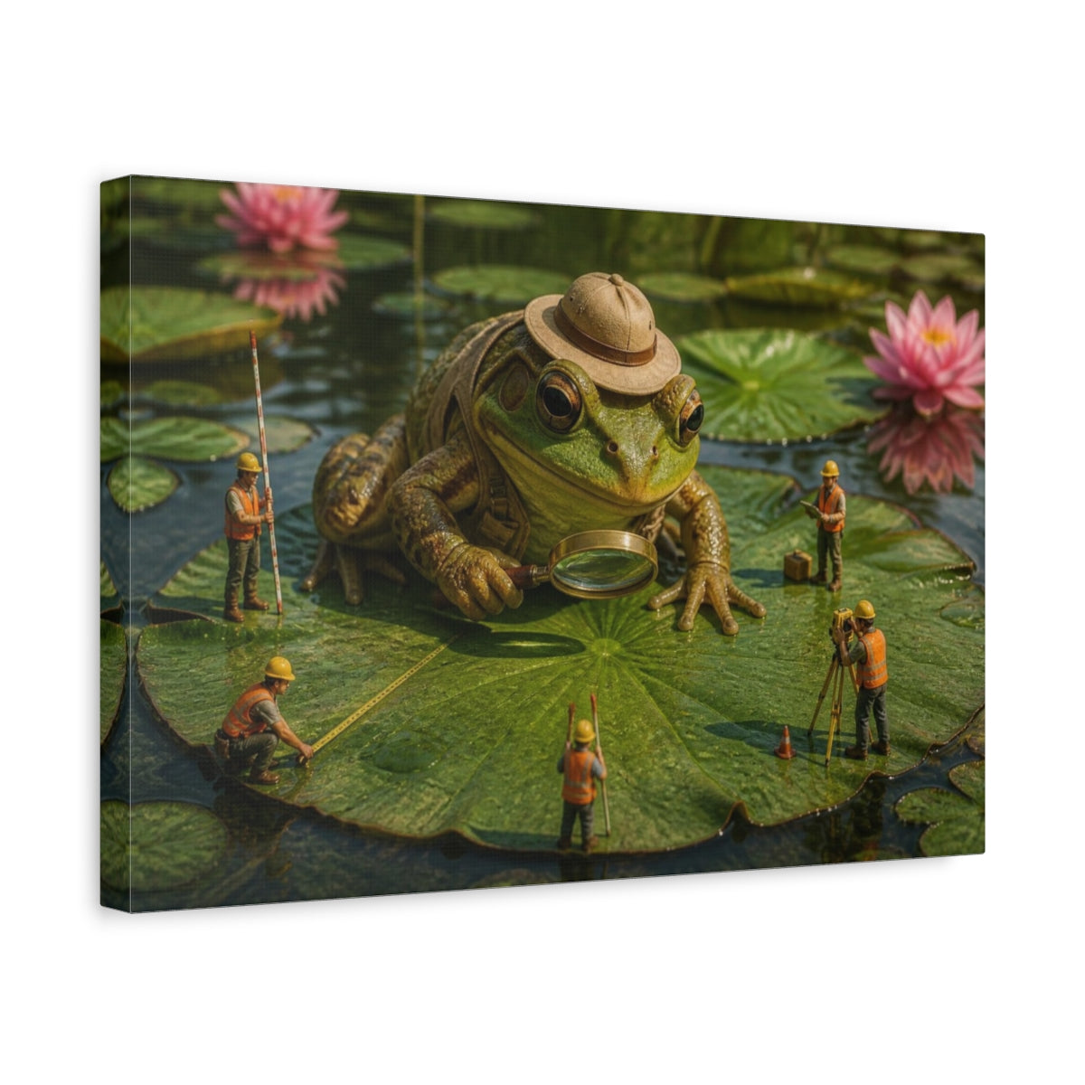 Side Mockup 4. Funny Frog Survey Team shown as canvas print