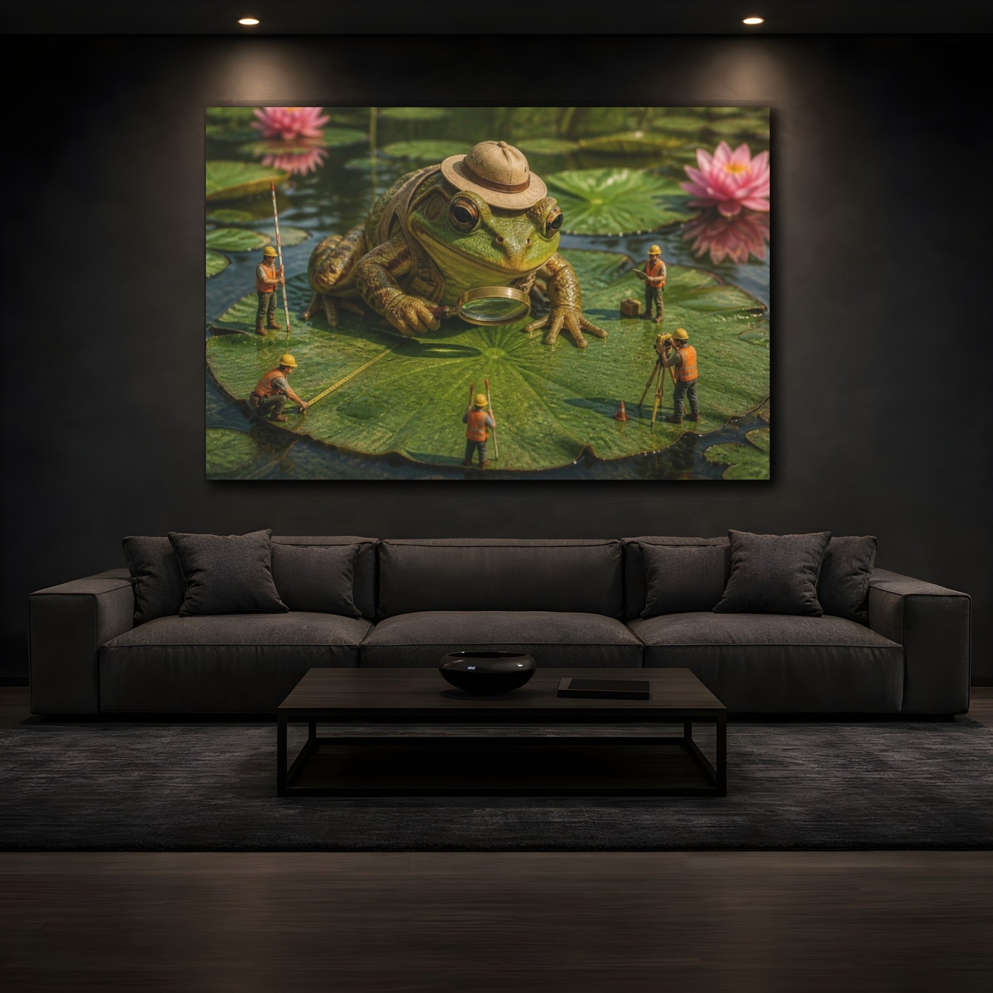 Mockup 3. Funny Frog Survey Team shown as canvas print