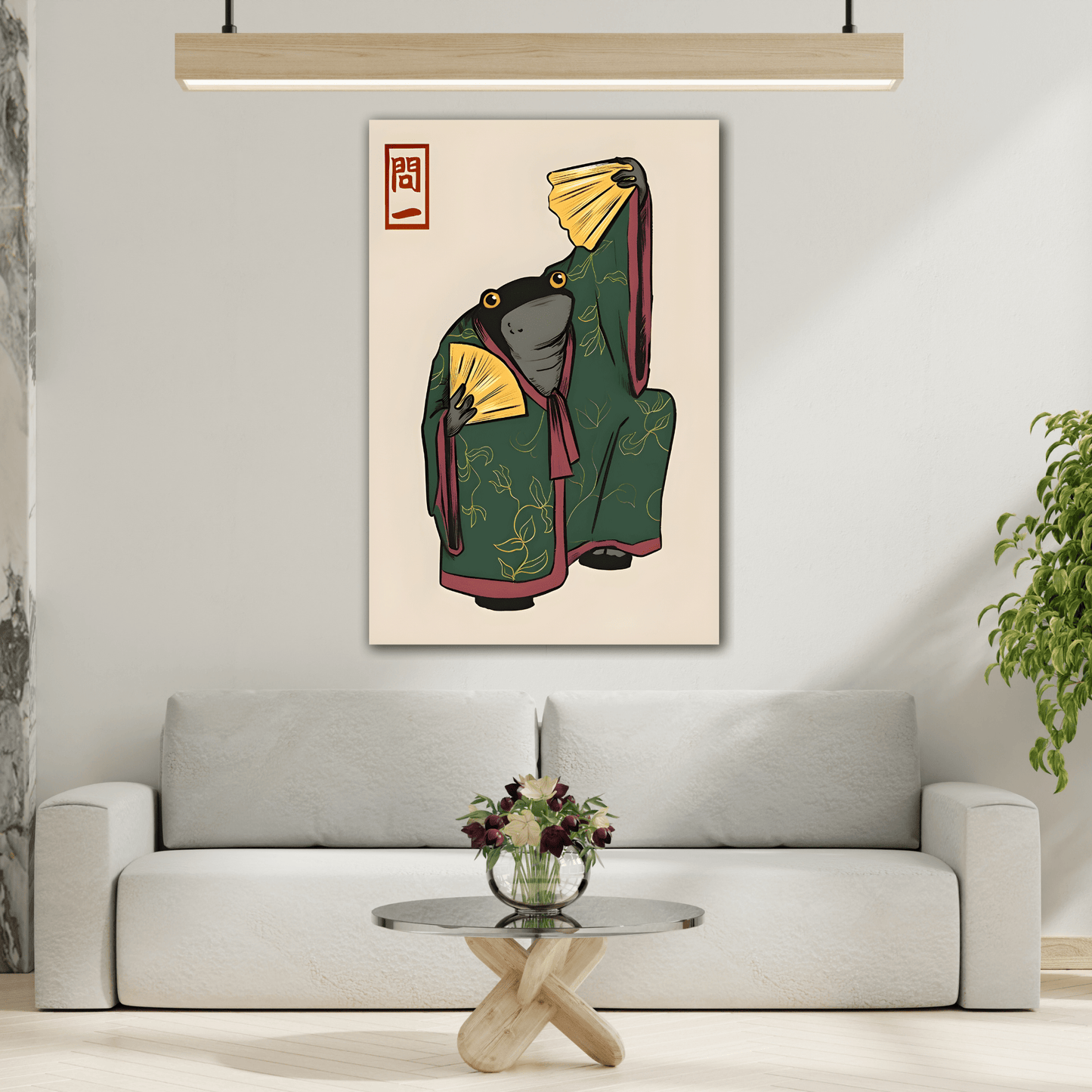 Funny Frog Wall Art Japanese Hoji Canvas Animal Decor Print - YesArtYes