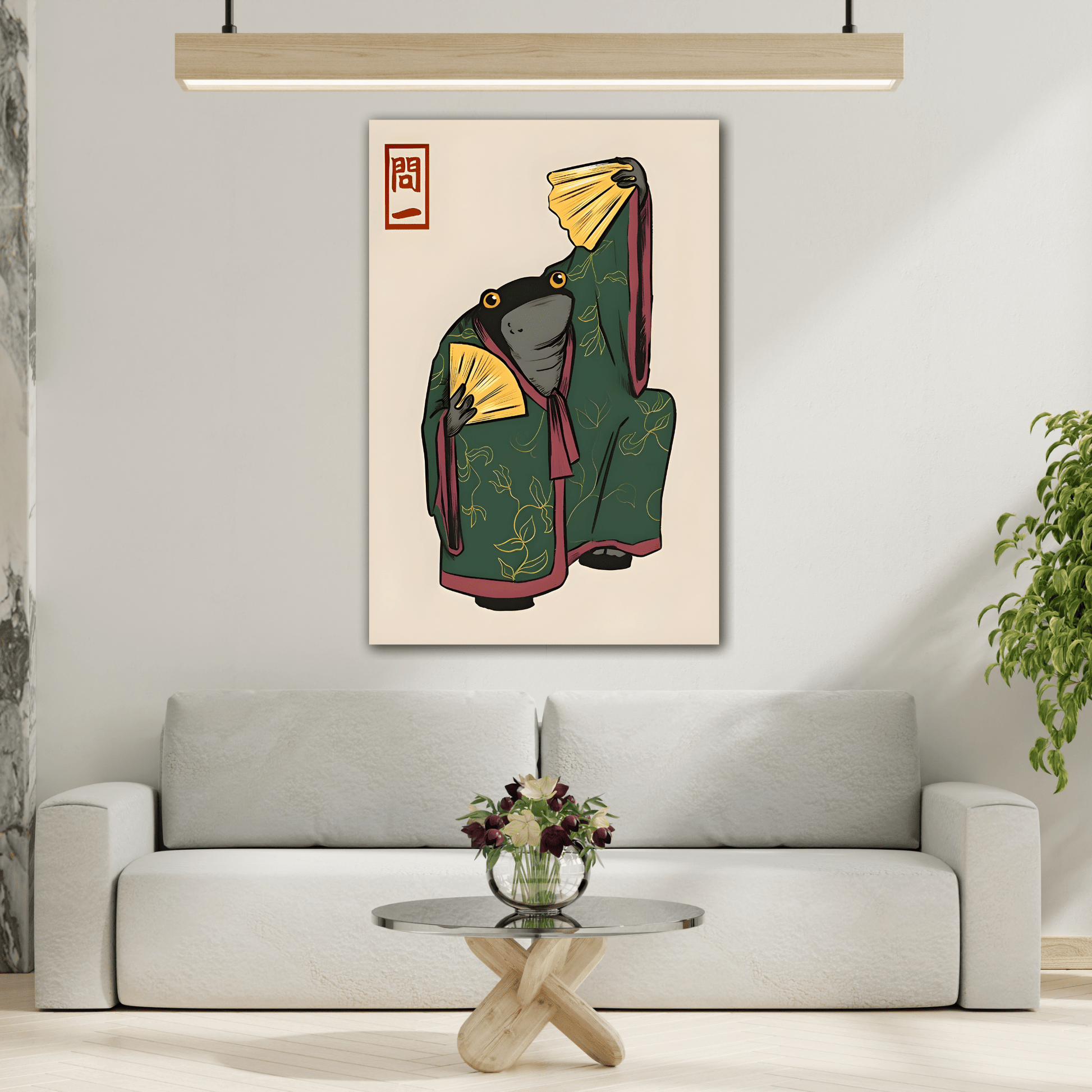 Funny Frog Wall Art Japanese Hoji Canvas Animal Decor Print - YesArtYes