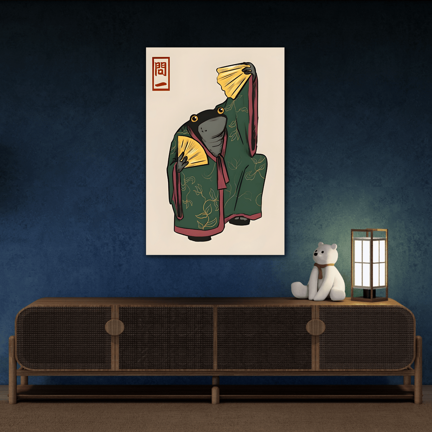 Funny Frog Wall Art Japanese Hoji Canvas Animal Decor Print - YesArtYes