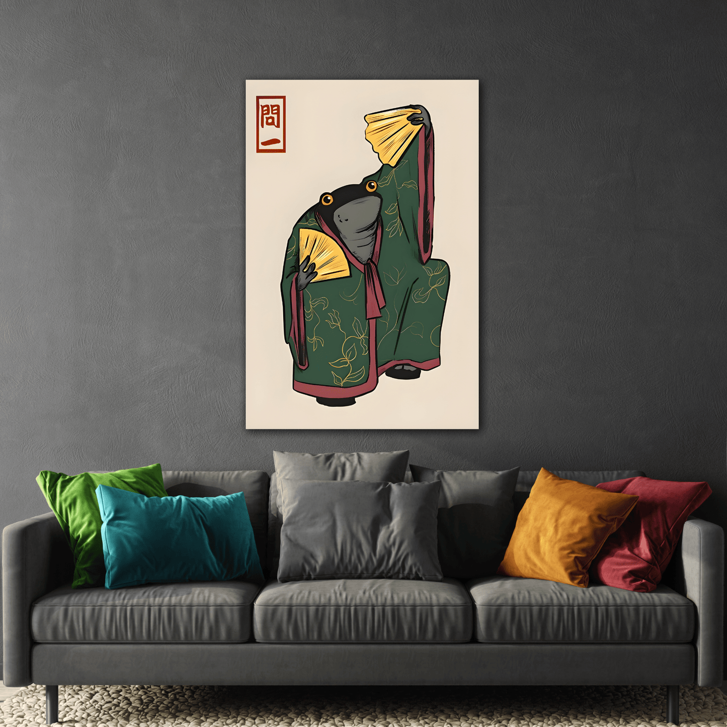 Funny Frog Wall Art Japanese Hoji Canvas Animal Decor Print - YesArtYes
