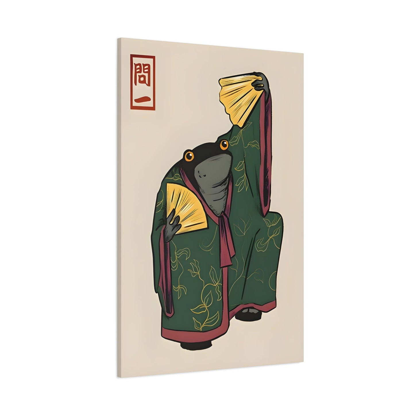 Funny Frog Wall Art Japanese Hoji Canvas Animal Decor Print - YesArtYes
