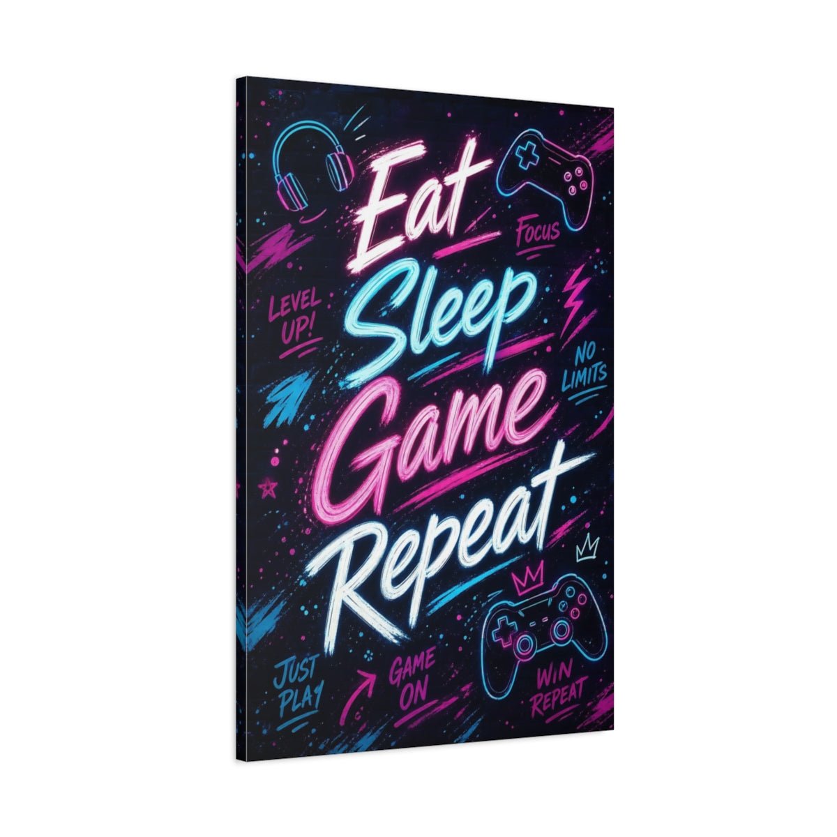 Funny Gaming Slogan Neon Art Canvas Print – Game Room, Feature Wall - YesArtYes