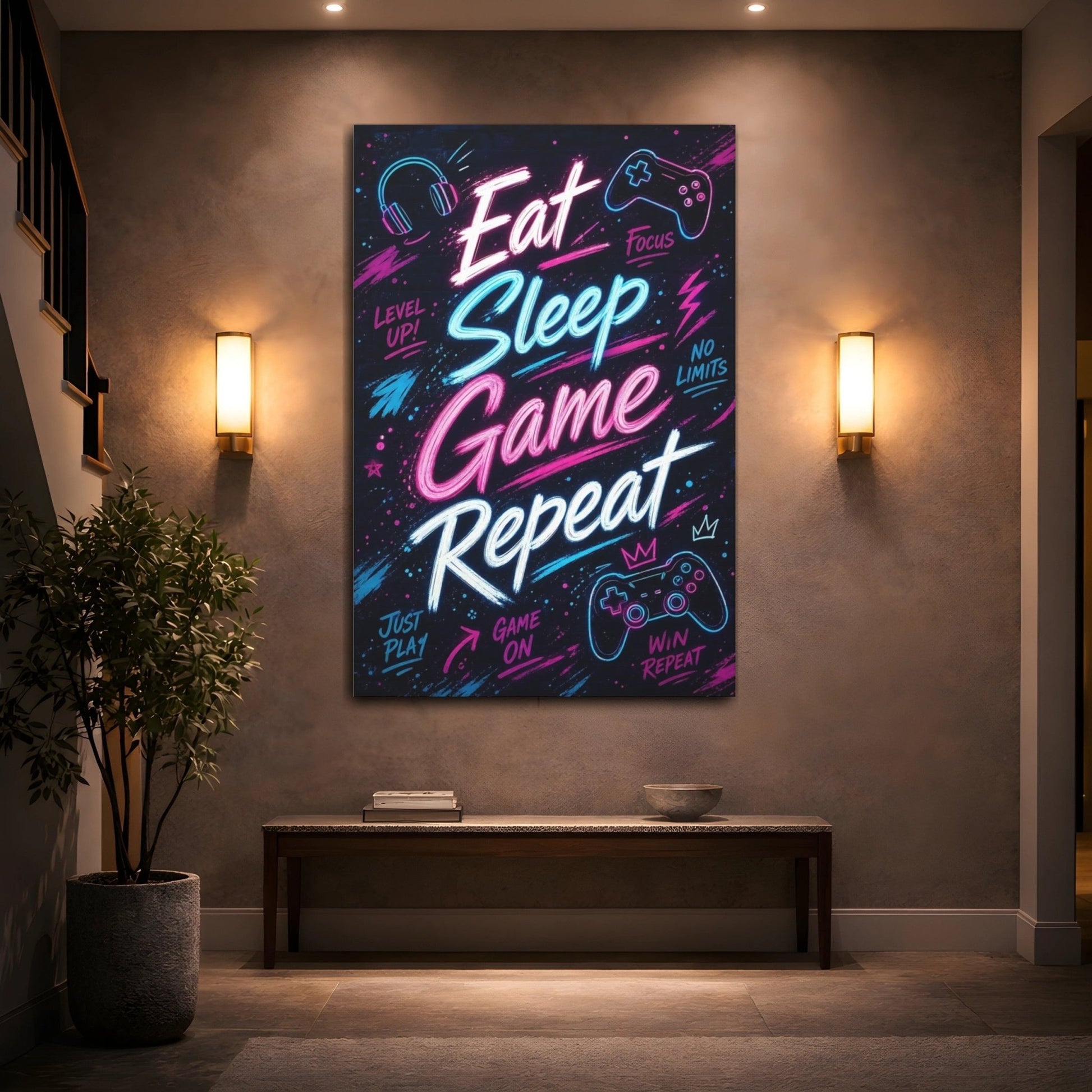 Funny Gaming Slogan Neon Art Canvas Print – Game Room, Feature Wall - YesArtYes