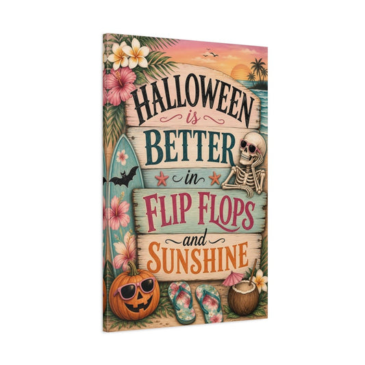 Funny Halloween Beach Colorful Canvas Print – Whimsical Decor for Living Room, Above Console Table - YesArtYes