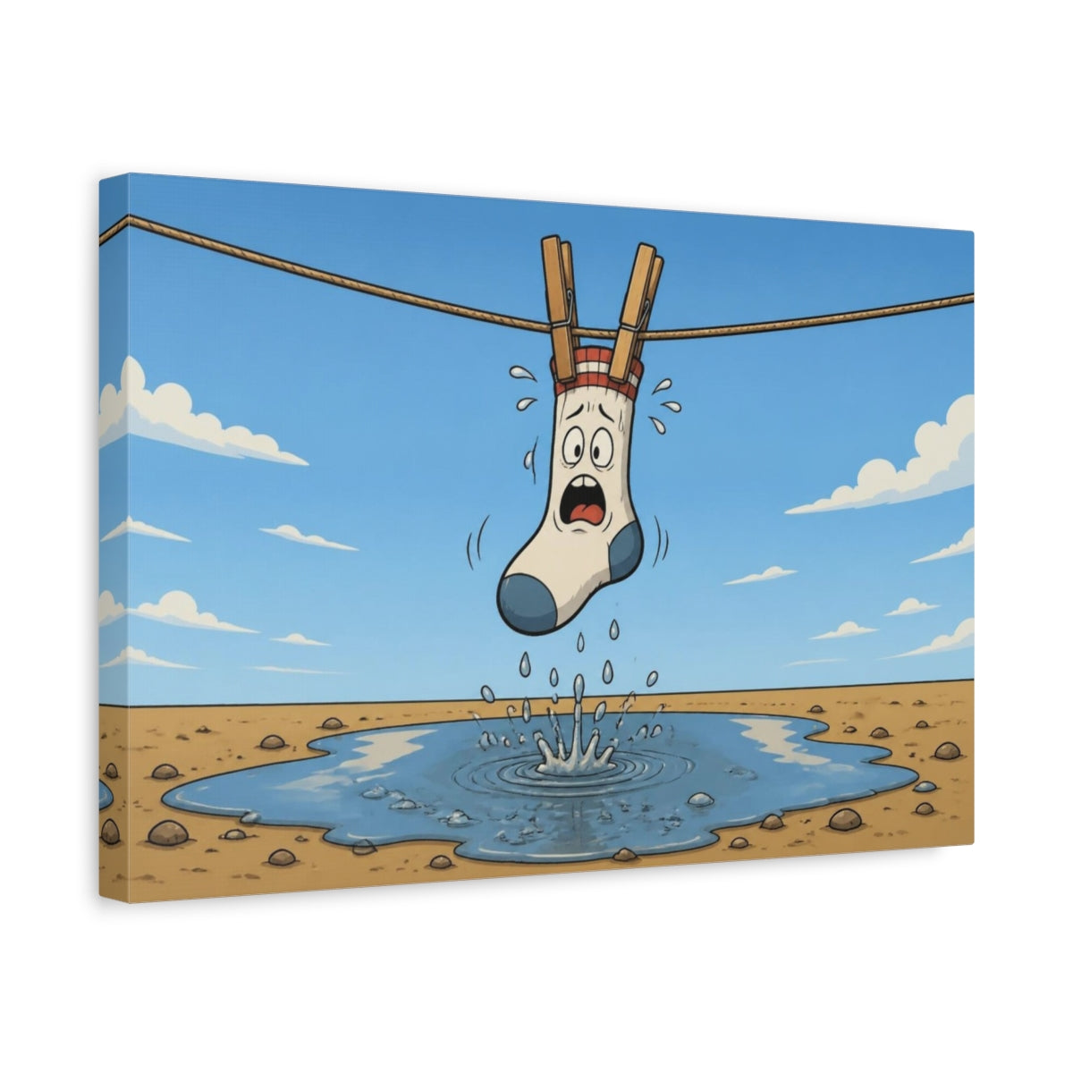 Side Mockup 4. Funny Hanging Sock shown as canvas print