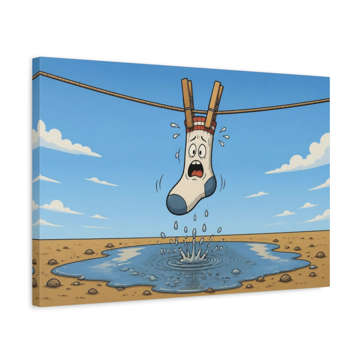 Side Mockup 3. Funny Hanging Sock shown as canvas print