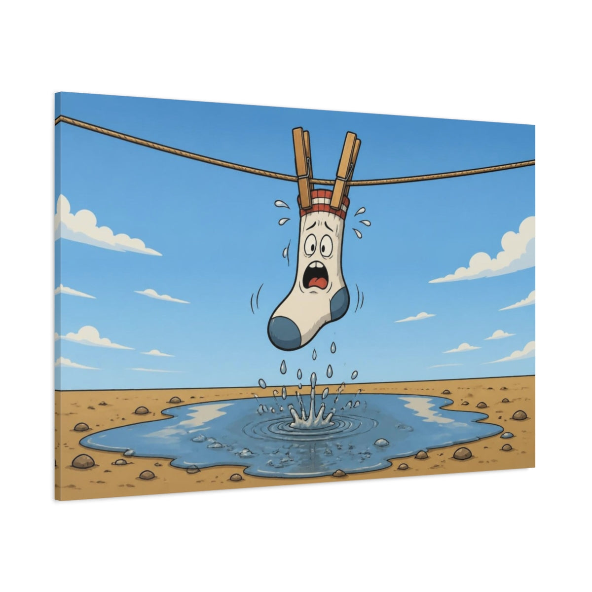 Side Mockup 1. Funny Hanging Sock shown as canvas print