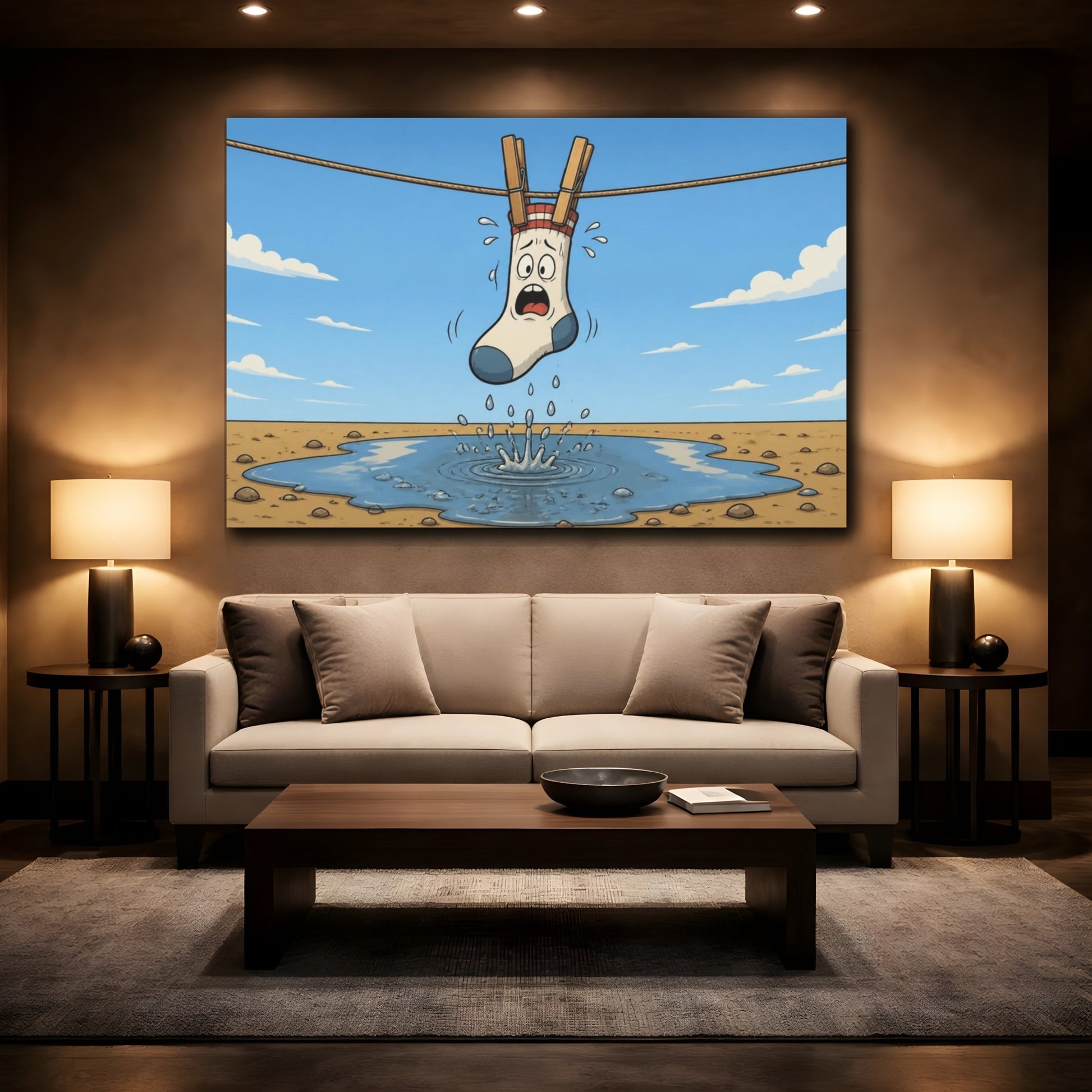 Mockup 2. Funny Hanging Sock shown as canvas print