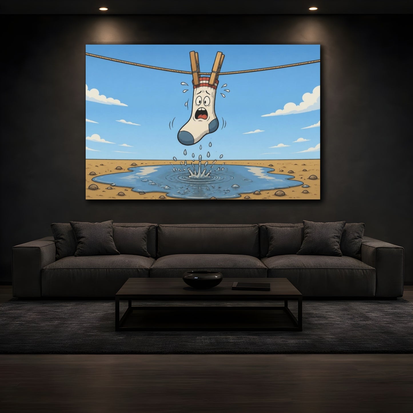 Mockup 3. Funny Hanging Sock shown as canvas print