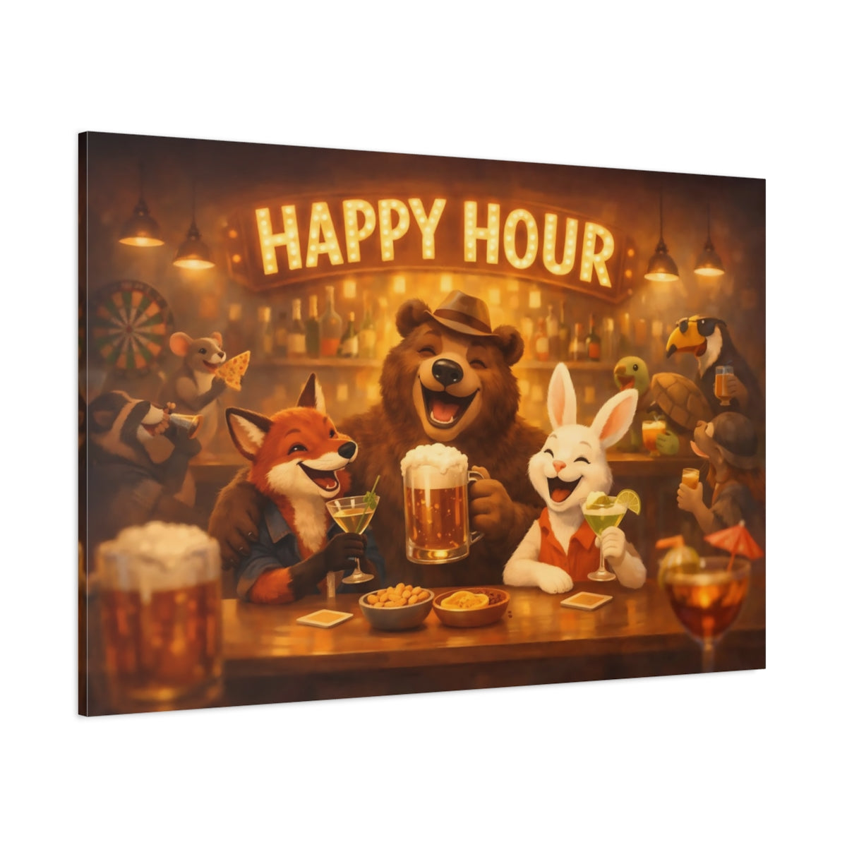 Funny Happy Hour shown as stretched canvas wall art