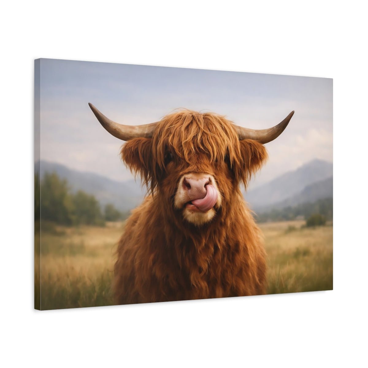 Funny Highland Cow Portrait Animals - Canvas Wall Art Print - YesArtYes