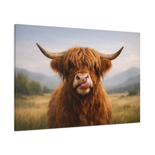 Funny Highland Cow Portrait Animals - Canvas Wall Art Print - YesArtYes