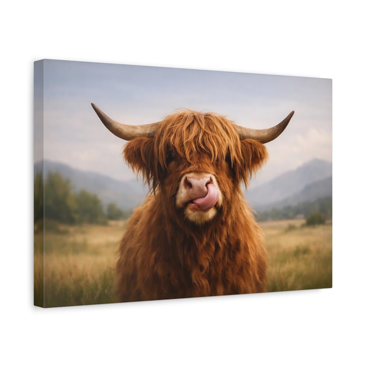 Funny Highland Cow Portrait Animals - Canvas Wall Art Print - YesArtYes