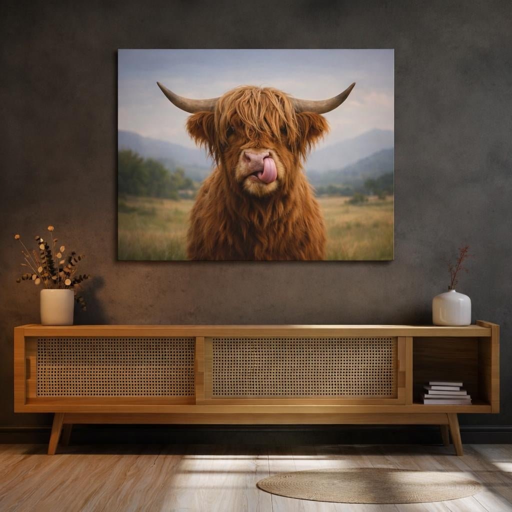 Funny Highland Cow Portrait Animals - Canvas Wall Art Print - YesArtYes