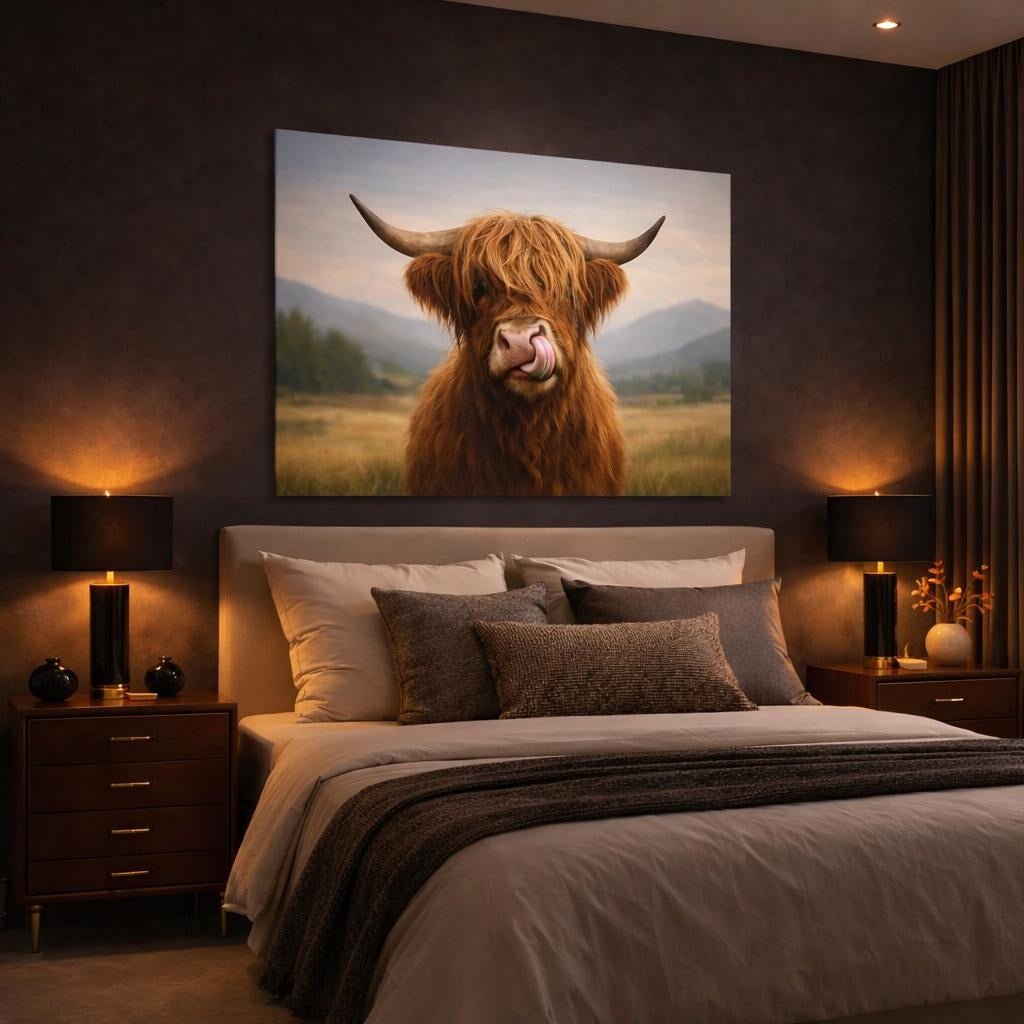 Funny Highland Cow Portrait Animals - Canvas Wall Art Print - YesArtYes