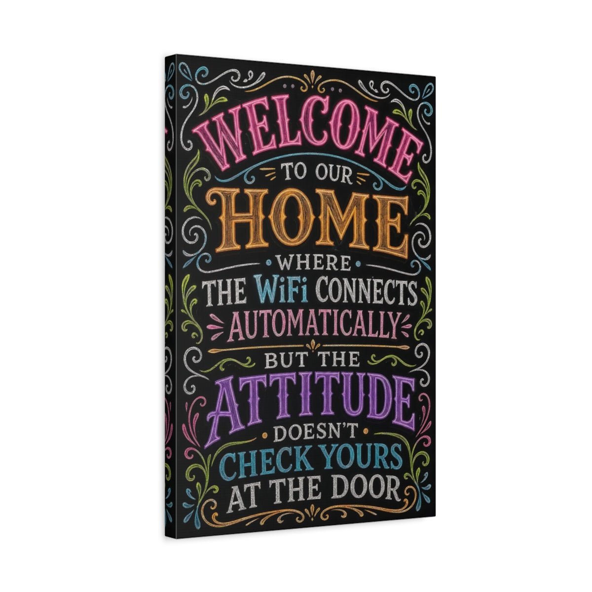 Funny Home Welcome Colorful Chalkboard Canvas Wall Art Print – Entryway Decor, Main - YesArtYes