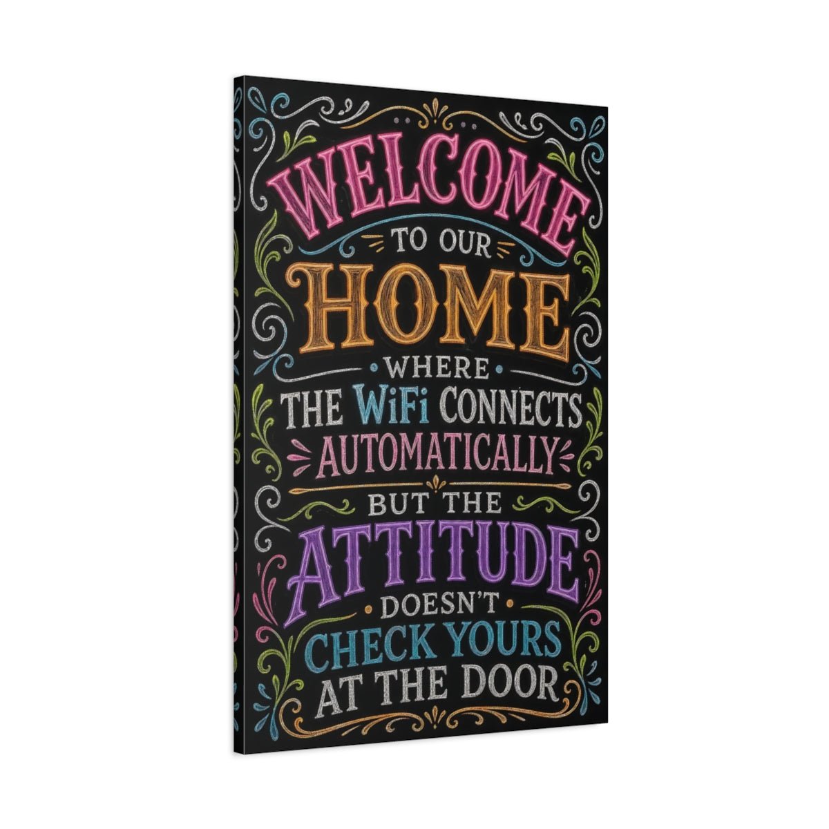 Funny Home Welcome Colorful Chalkboard Canvas Wall Art Print – Entryway Decor, Main - YesArtYes