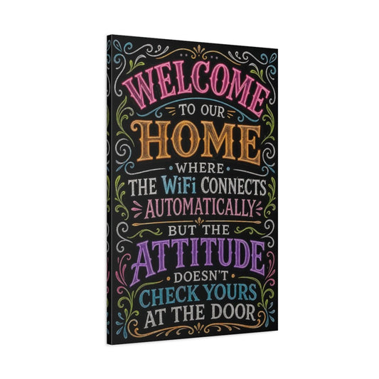Funny Home Welcome Colorful Chalkboard Canvas Wall Art Print – Entryway Decor, Main - YesArtYes