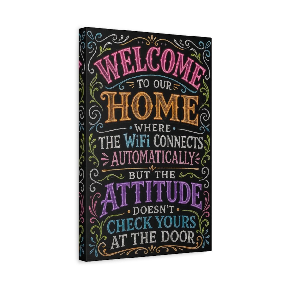 Funny Home Welcome Colorful Chalkboard Canvas Wall Art Print – Entryway Decor, Main - YesArtYes