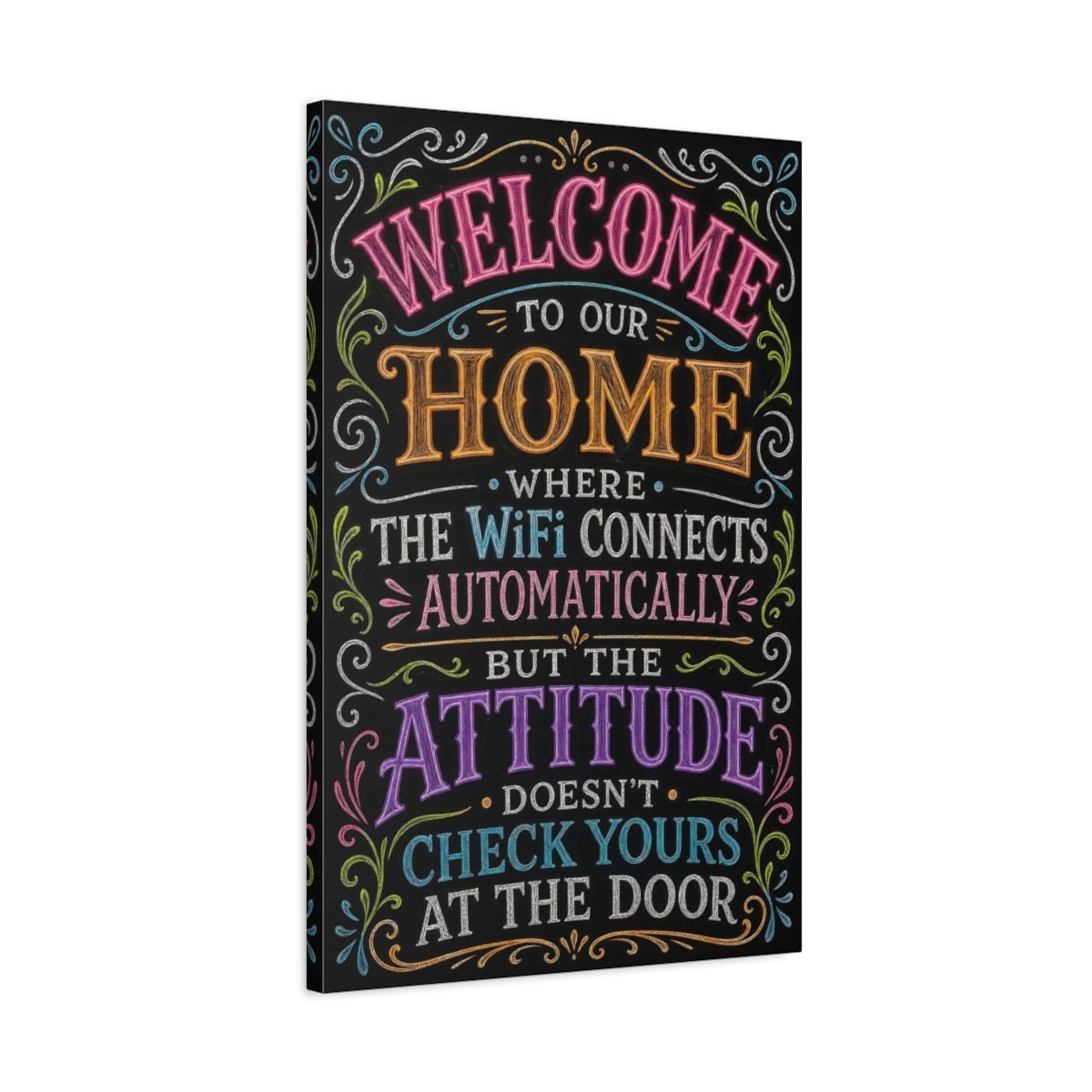 Funny Home Welcome Colorful Chalkboard Canvas Wall Art Print – Entryway Decor, Main - YesArtYes