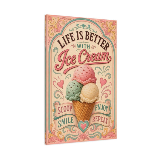 Funny Ice Cream Pastel Art Canvas Print – Vintage Decor for Kitchen, Dining Area Wall - YesArtYes
