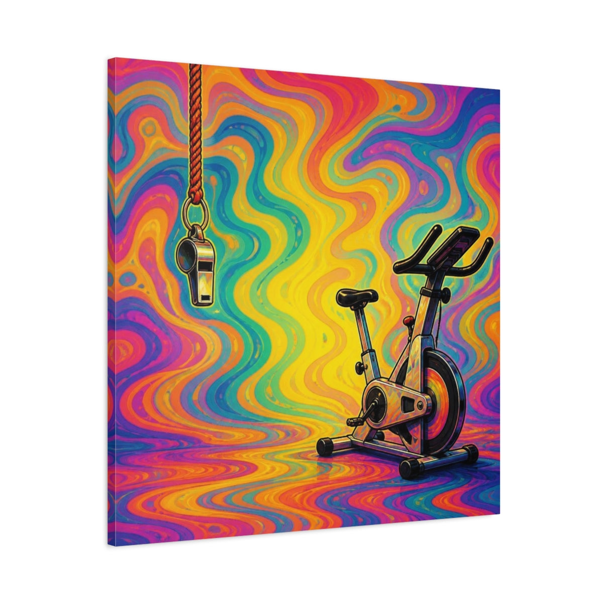 Main Mockup. Funny Ignored Exercise Bike shown as canvas print