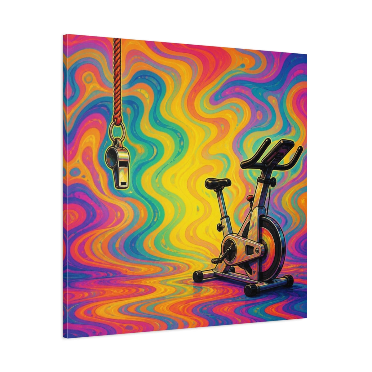 Side Mockup 1. Funny Ignored Exercise Bike shown as canvas print