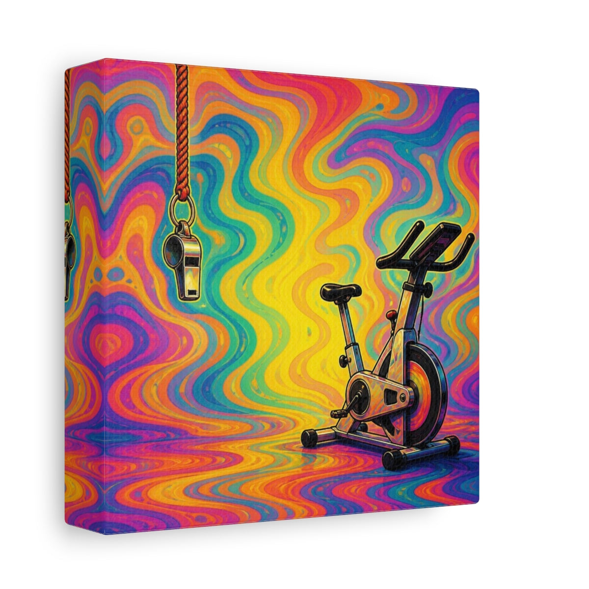 Side Mockup 2. Funny Ignored Exercise Bike shown as canvas print