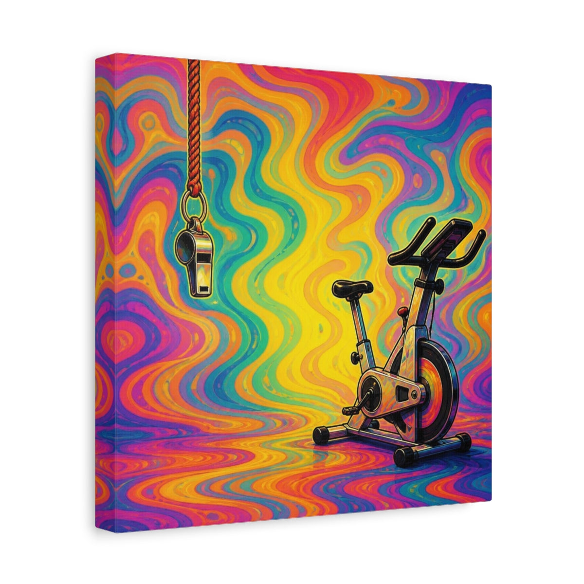 Side Mockup 8. Funny Ignored Exercise Bike shown as canvas print