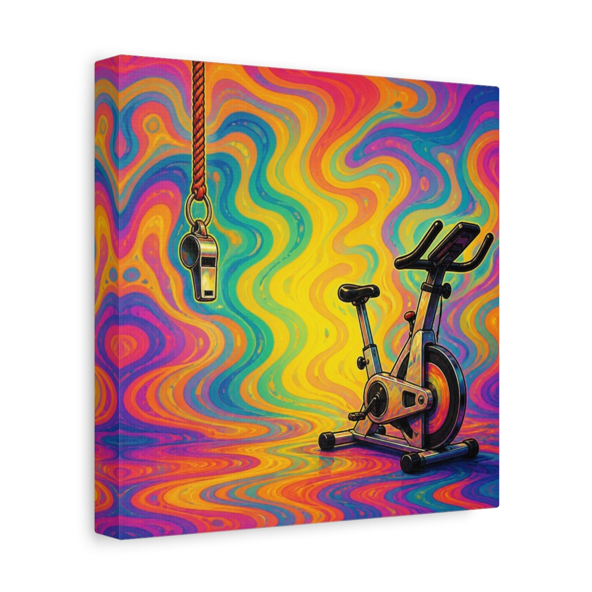 Side Mockup 9. Funny Ignored Exercise Bike shown as canvas print
