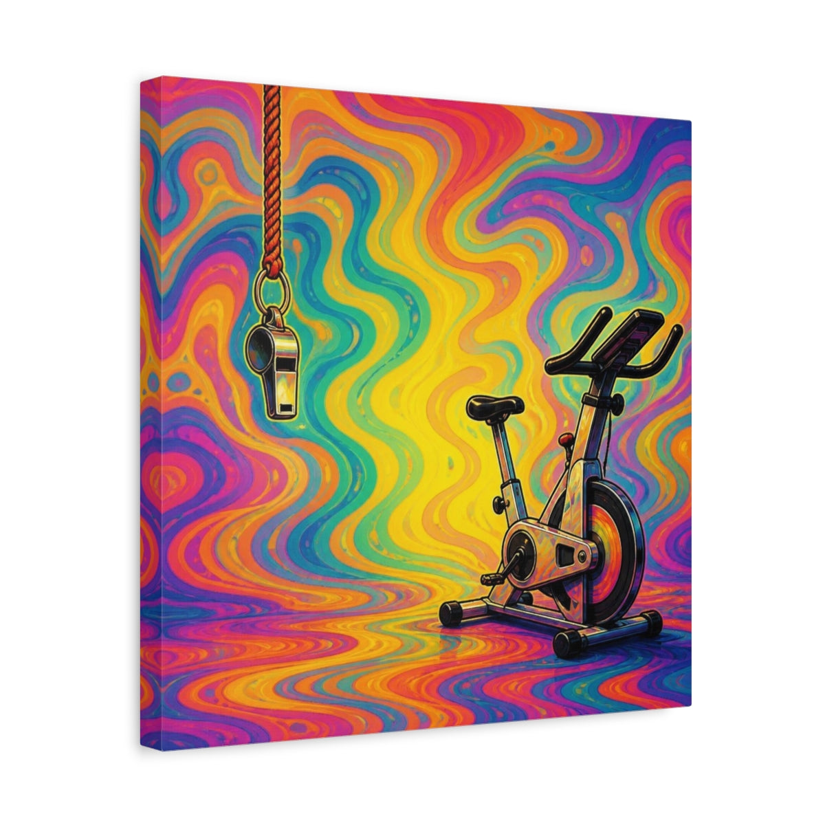 Side Mockup 6. Funny Ignored Exercise Bike shown as canvas print
