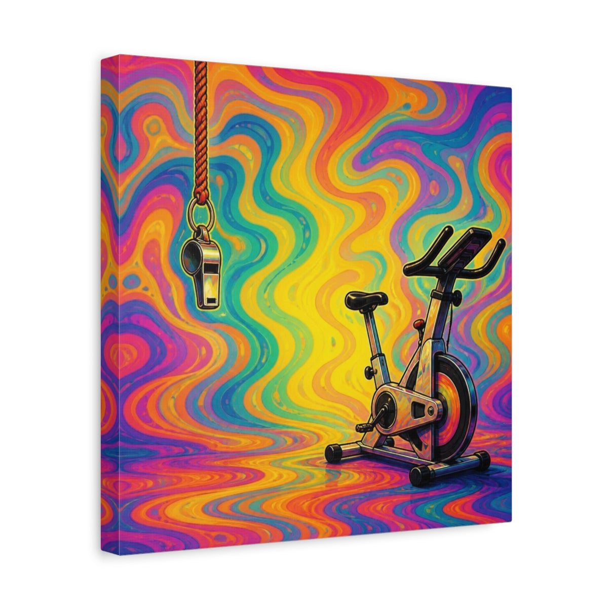 Side Mockup 7. Funny Ignored Exercise Bike shown as canvas print