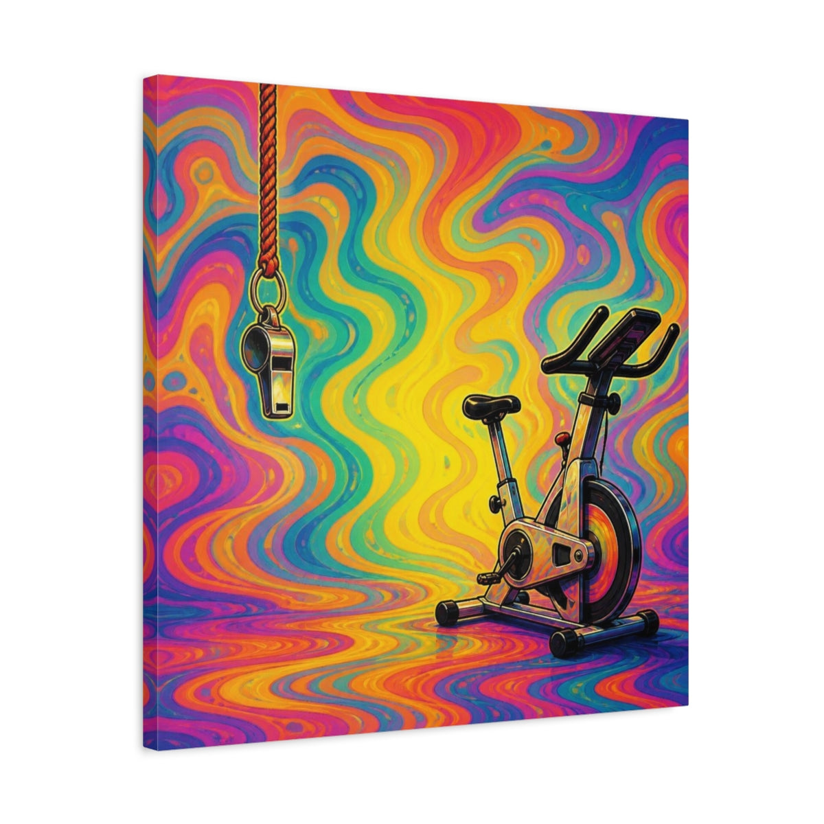 Side Mockup 4. Funny Ignored Exercise Bike shown as canvas print