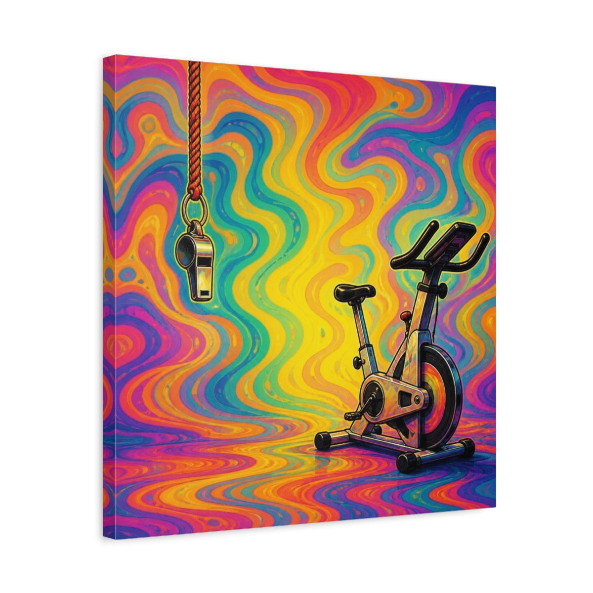 Side Mockup 5. Funny Ignored Exercise Bike shown as canvas print