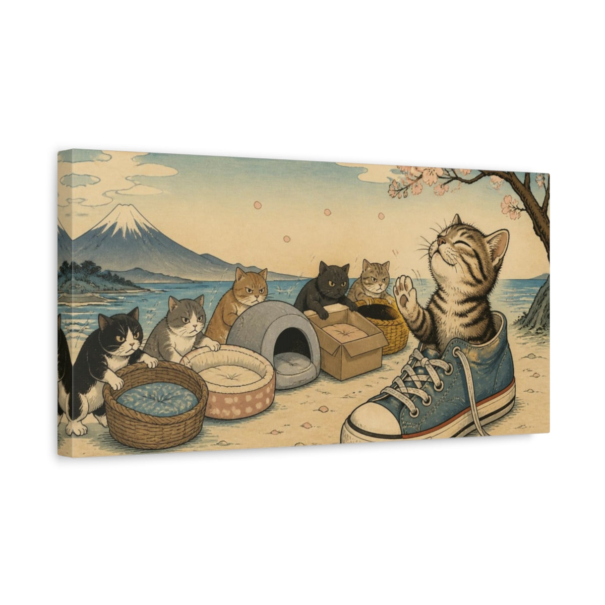 Side Mockup 3. Funny Kitten In Sneaker shown as canvas print