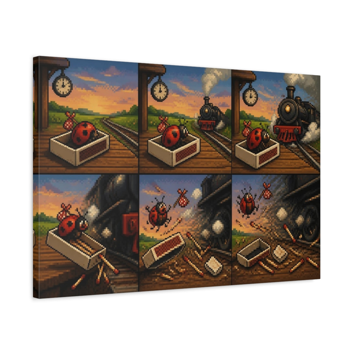 Side Mockup 2. Funny Ladybug Matchbox Escape shown as canvas print